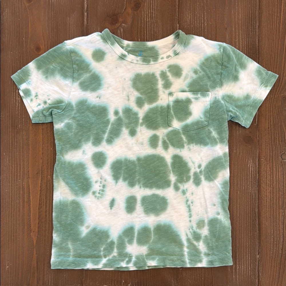 J. Crew Green and White Tie-Dye Short Sleeve Tee